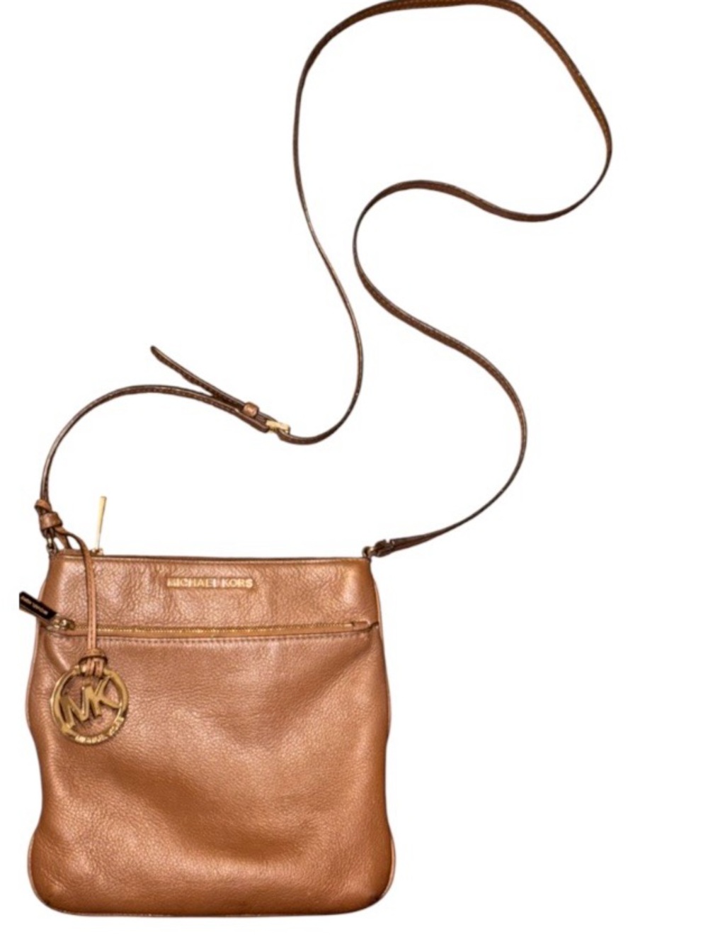 Michael Kors Riley Crossbody Bag in “acorn” pebbled leather W/ Gold Hardware